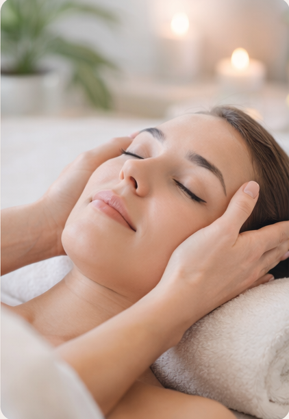Person receiving a gentle facial massage